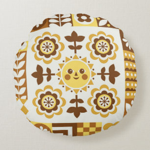 Abstract floral hand drawn. Scandinavian and folk  Round Pillow