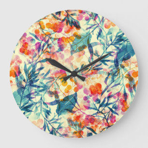 Abstract floral: herbs, flowers pattern. large clock