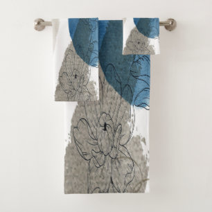 Abstract Floral in Blue and Taupe  Bath Towel Set