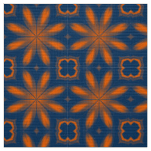 Abstract floral kaleidoscope dark blue orange fabric