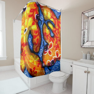 Abstract Floral Koi Fish Orange Yellow Red Blue