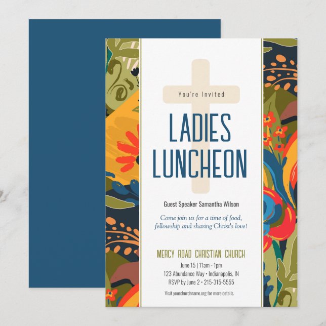 Abstract Floral Ladies Church Luncheon Invitation (Front/Back)