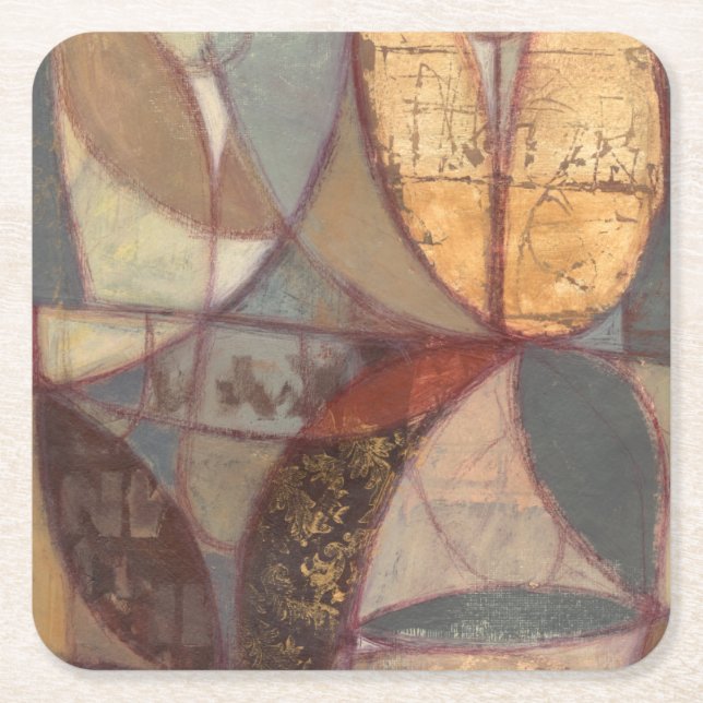Abstract Floral Leaf Painting by Norman Wyatt Square Paper Coaster (Front)