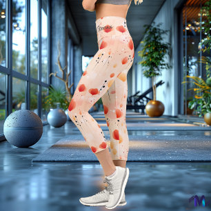 Abstract Floral Leggings with Warm Tones
