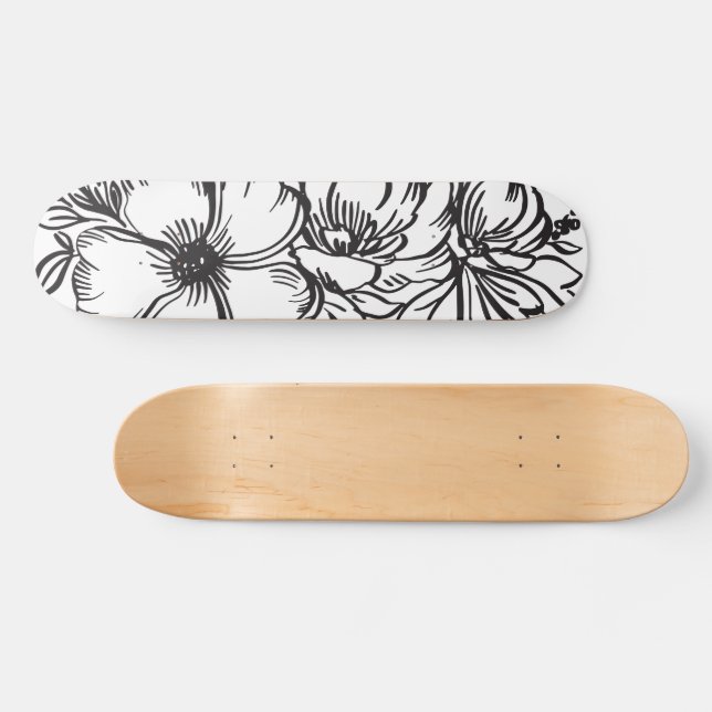 Abstract floral line drawing skateboard (Horz)