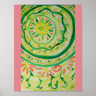 Abstract floral mandala watercolor poster