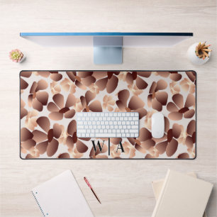 Abstract Floral Mocha Mousse Beige Preppy Monogram Desk Mat
