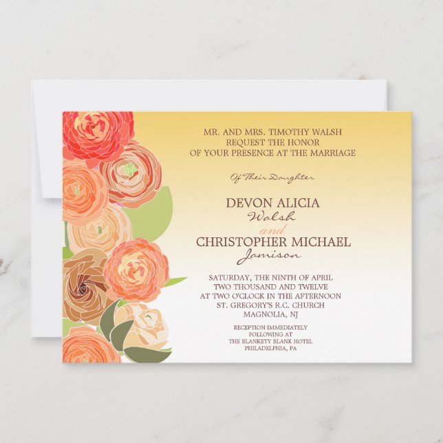Abstract Floral Ombre Fall Wedding Invite (Front)