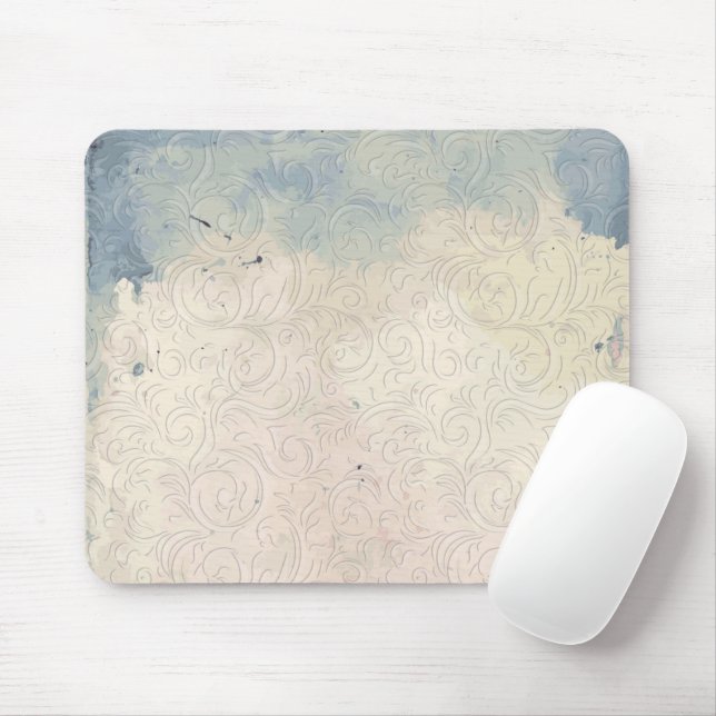 Abstract Floral on Blue and White Gradient Stains Mouse Pad (With Mouse)