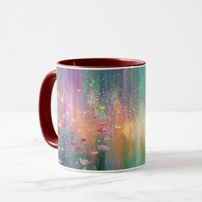Abstract Floral Painting with Vibrant Colors Mug (Front Left)