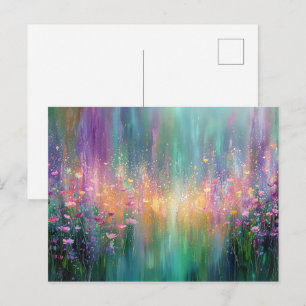 Abstract Floral Painting with Vibrant Colours Postcard