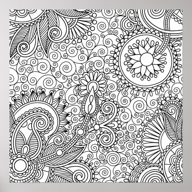 Abstract floral paisley colouring Poster (Front)