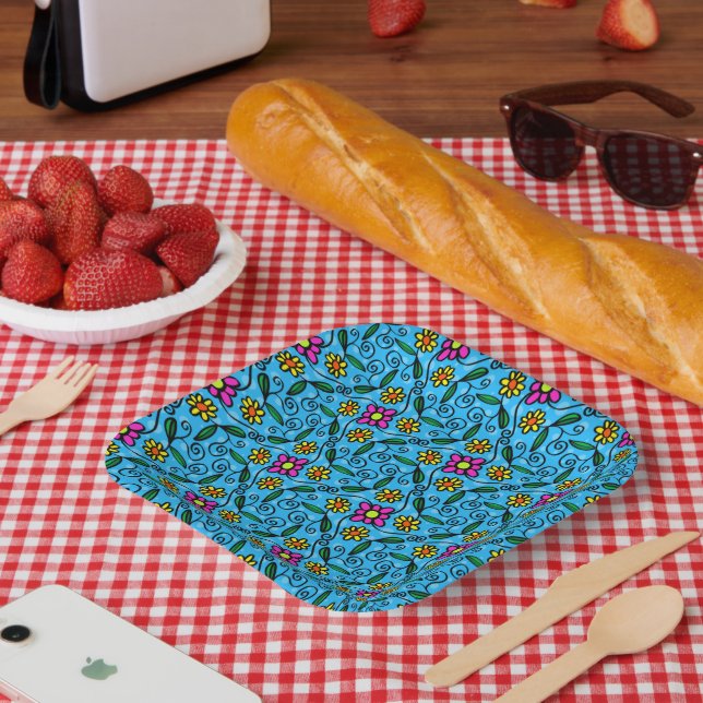 Abstract Floral Paper Plates (Picnic)