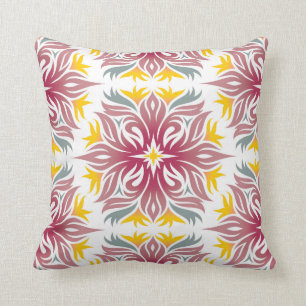 Abstract Floral Pattern Cranberry Yellow Throw Pillow