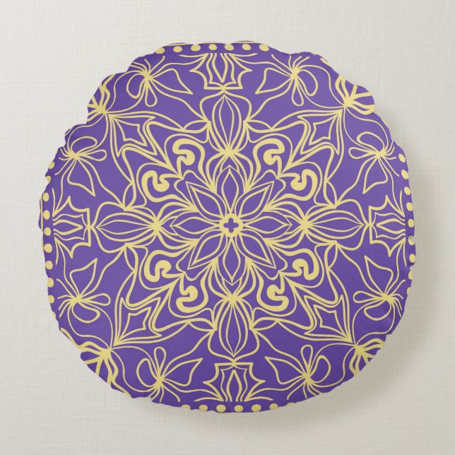 Abstract floral pattern. geometry, mandala design  round pillow (Front)