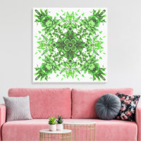 Abstract Floral Pattern In Black & Green On White