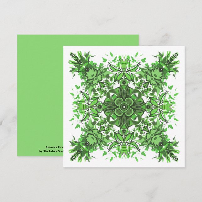 Abstract Floral Pattern In Black Green On White Card (Front/Back)