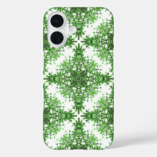 Abstract Floral Pattern In Black & Green On White iPhone 16 Case