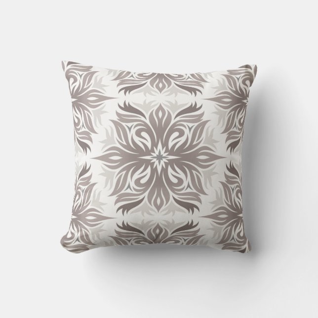 Abstract Floral Pattern in Shades of Taupe Throw Pillow (Front)