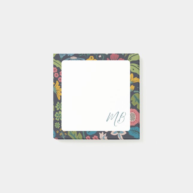 Abstract Floral Pattern Monogram Post-it Notes (Front)