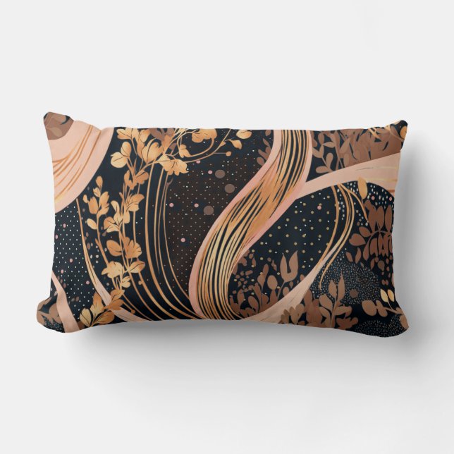 Abstract floral pattern, polka dots, vines lumbar pillow (Front)