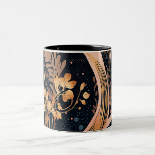 Abstract floral pattern, polka dots, vines Two-Tone coffee mug