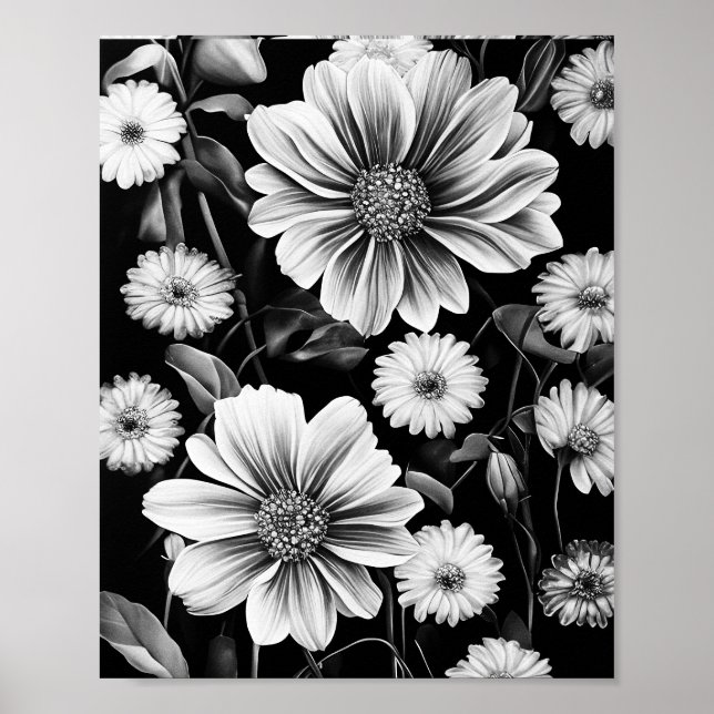 Abstract floral pattern. Silver grey fantasy Poster (Front)