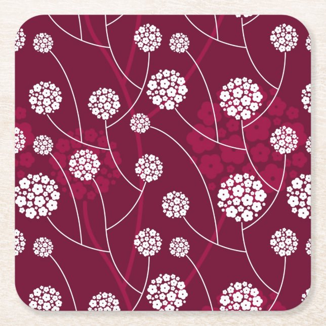 Abstract floral pattern square paper coaster (Front)