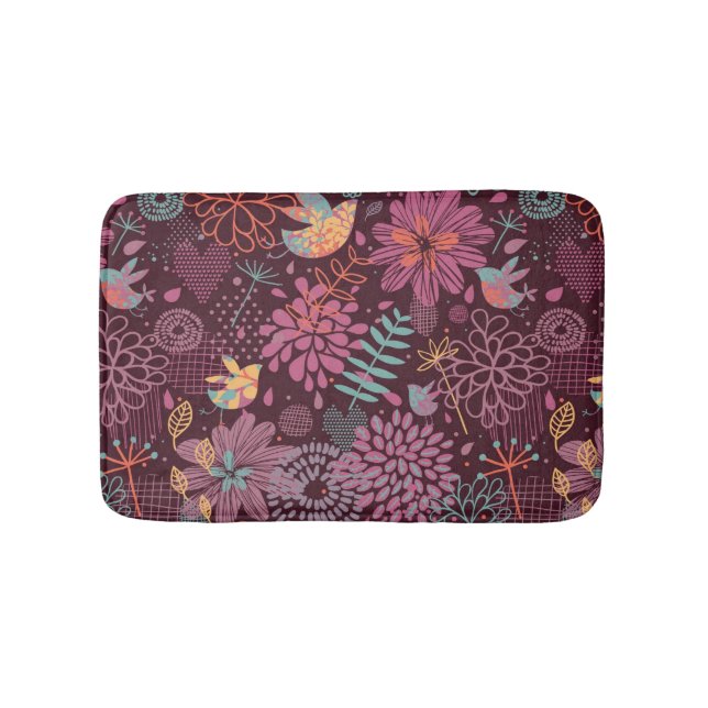 Abstract floral pattern with birds bath mat (Front)