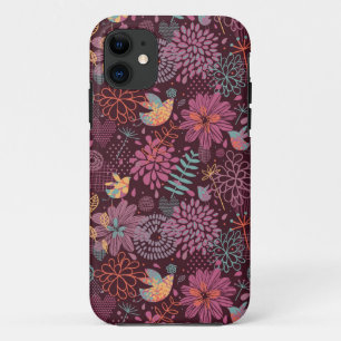 Abstract floral pattern with birds iPhone 11 case