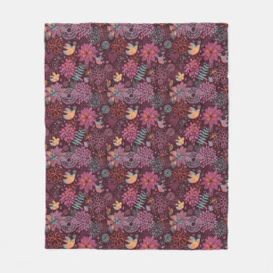 Abstract floral pattern with birds fleece blanket