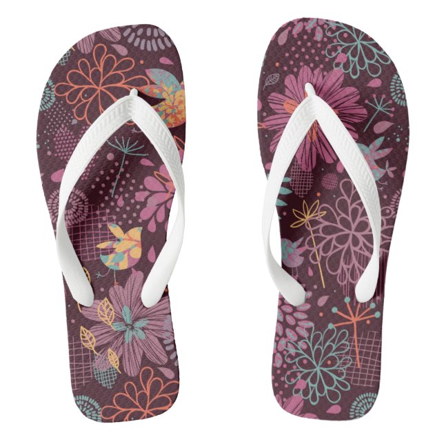 Abstract floral pattern with birds flip flops (Footbed)