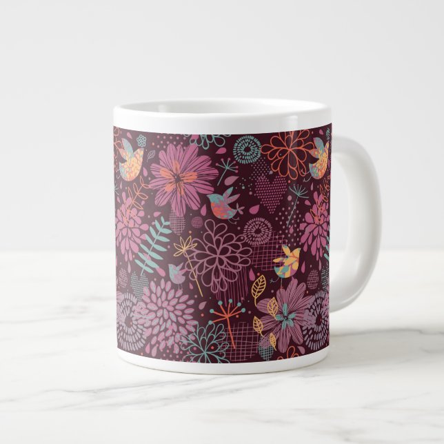 Abstract floral pattern with birds large coffee mug (Front Right)