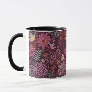 Abstract floral pattern with birds mug