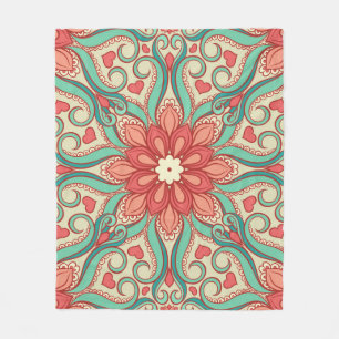 abstract floral pattern with hearts on a light gre fleece blanket