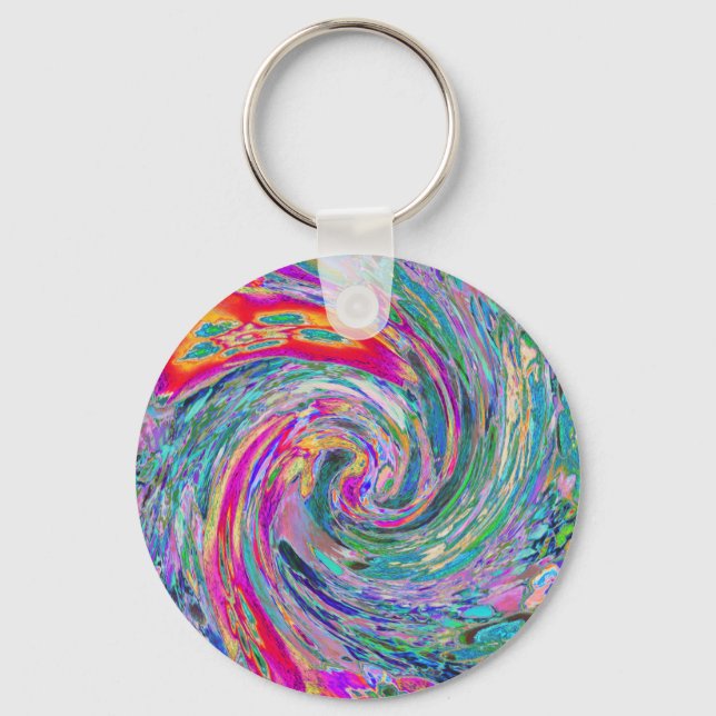 Abstract Floral Psychedelic Rainbow Waves of Color Keychain (Front)