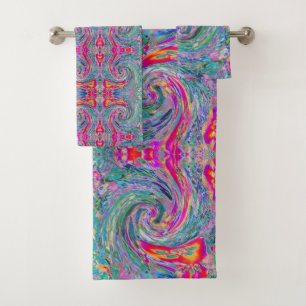 Abstract Floral Psychedelic Rainbow Waves of Colou Bath Towel Set
