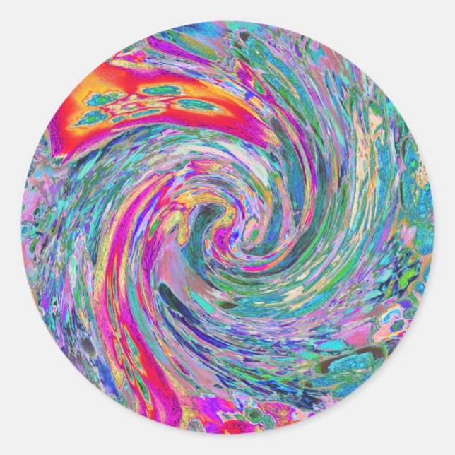 Abstract Floral Psychedelic Rainbow Waves of Colou Classic Round Sticker (Front)