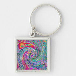 Abstract Floral Psychedelic Rainbow Waves of Colou Keychain