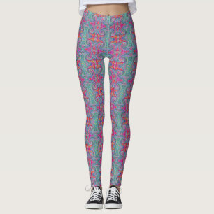 Abstract Floral Psychedelic Rainbow Waves of Colou Leggings