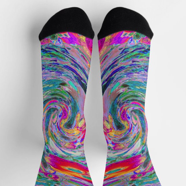 Abstract Floral Psychedelic Rainbow Waves of Colou Socks (Top)