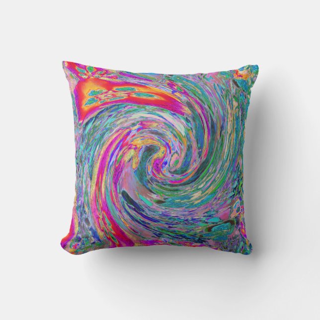 Abstract Floral Psychedelic Rainbow Waves of Colou Throw Pillow (Front)