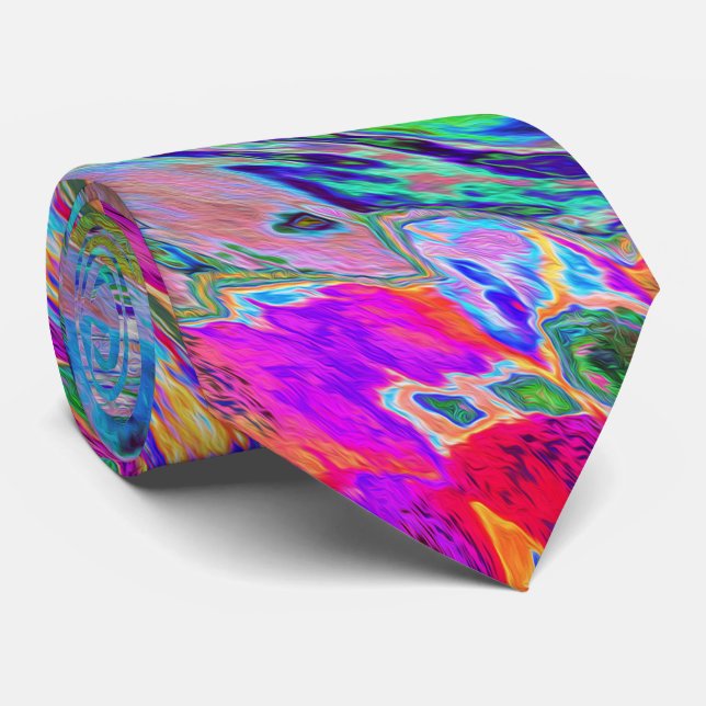 Abstract Floral Psychedelic Rainbow Waves of Colou Tie (Rolled)