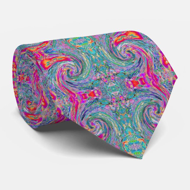 Abstract Floral Psychedelic Rainbow Waves of Colou Tie (Rolled)