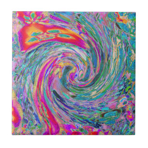 Abstract Floral Psychedelic Rainbow Waves of Colou Tile