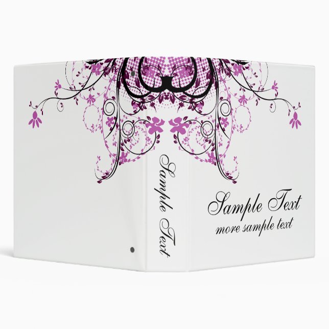 Abstract Floral Purple, Black & White Binder (Background)