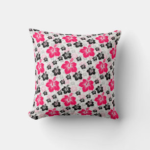 Abstract Floral Red Black White Throw Pillow