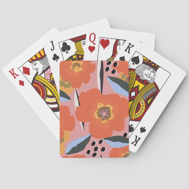 Abstract Floral Red Poppy Flower Pattern Playing Cards (Back)