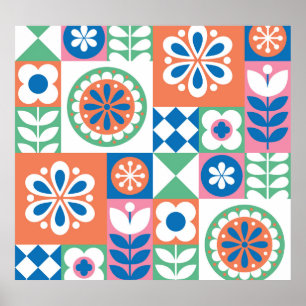 Abstract Floral, Scandinavian Folk Design. Poster