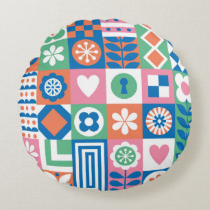 Abstract Floral: Scandinavian Folk Design. Round Pillow